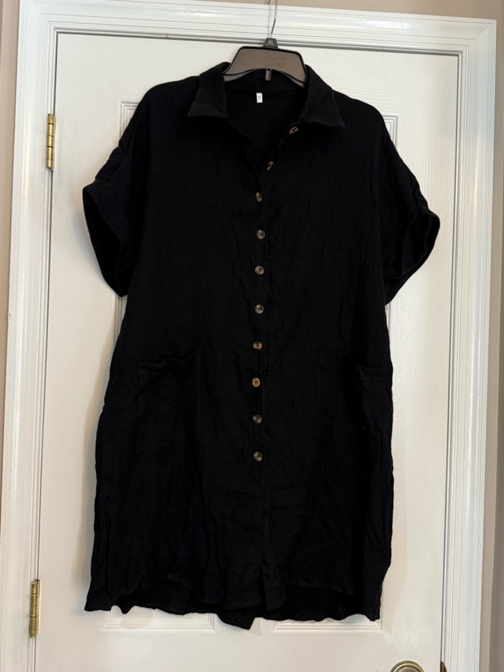 Black Short-Sleeve Button-Front Women’s Bathing Suit Cover Up